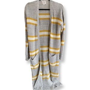 Mustard/Gray/White Striped Long Woven Cardigan
